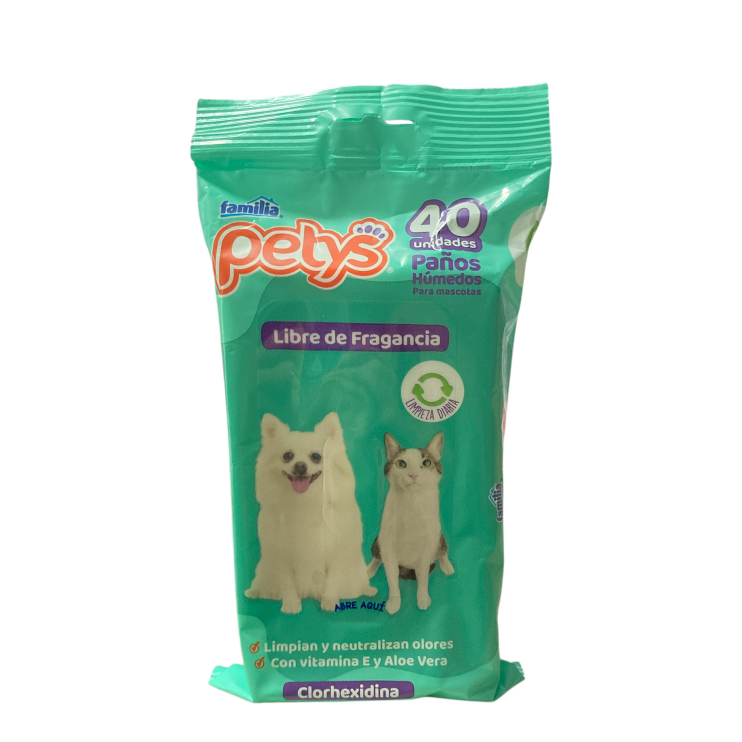 Pañitos Húmedos Petys Clorhexidina Libre de Fragancia x 40