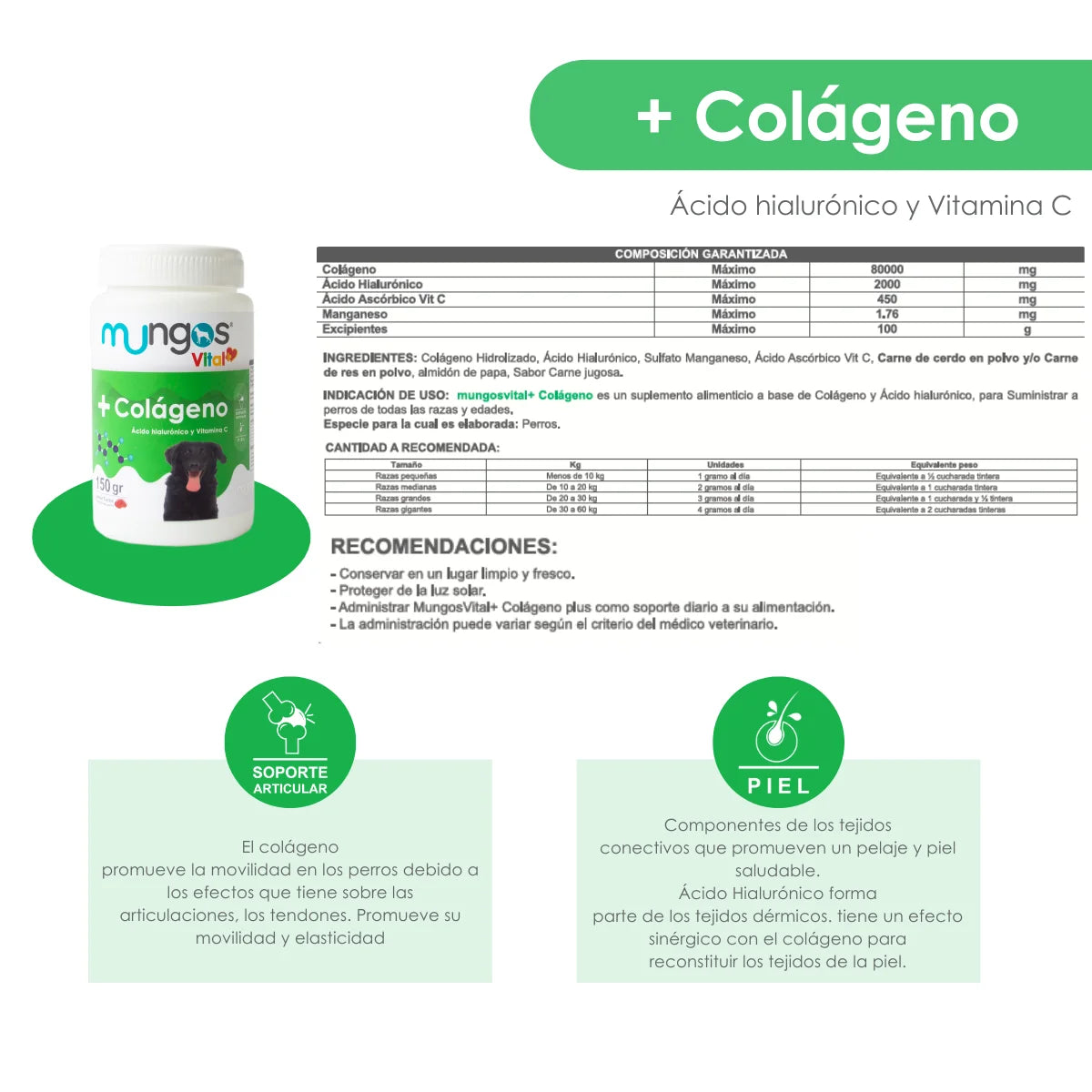 Colágeno y ácido hialurónico para perros – Mungos vital Colágeno 150 gramos