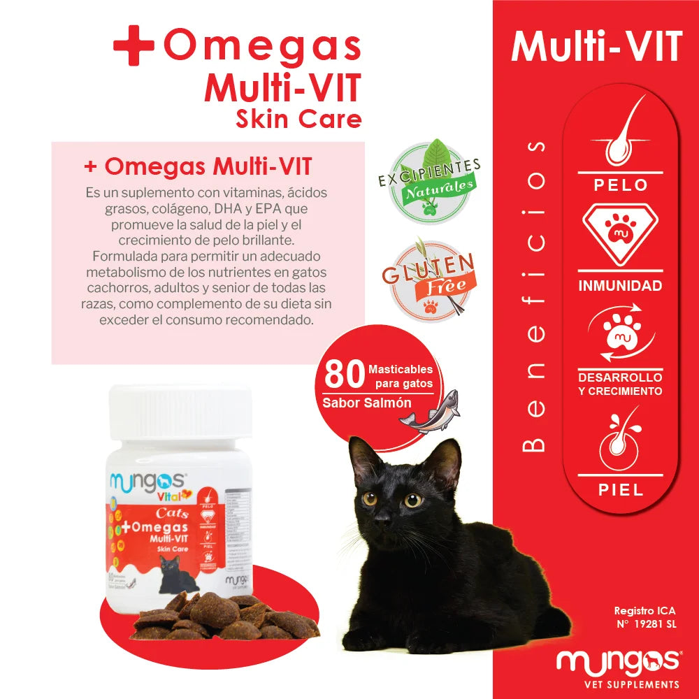 Omegas 3-6-9 para Gatos – Mungos Omega Multivit x 80 unidades Con colágeno