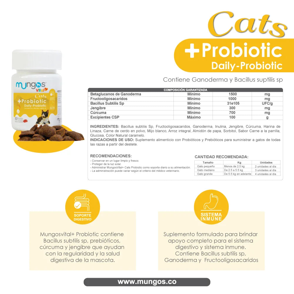 Probióticos para Gatos – Salud intestinal – Mungos vital Probiotic x 80 unidades blandas